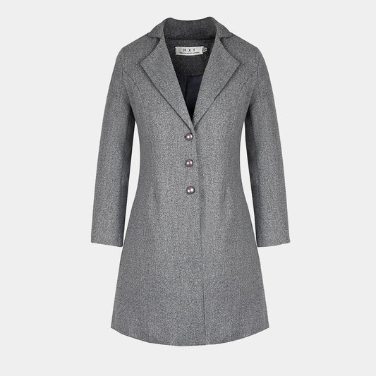 Mid-length lapel slim wool coat woman