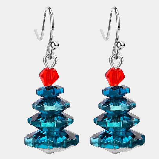 Electroplated crystal Christmas tree earrings