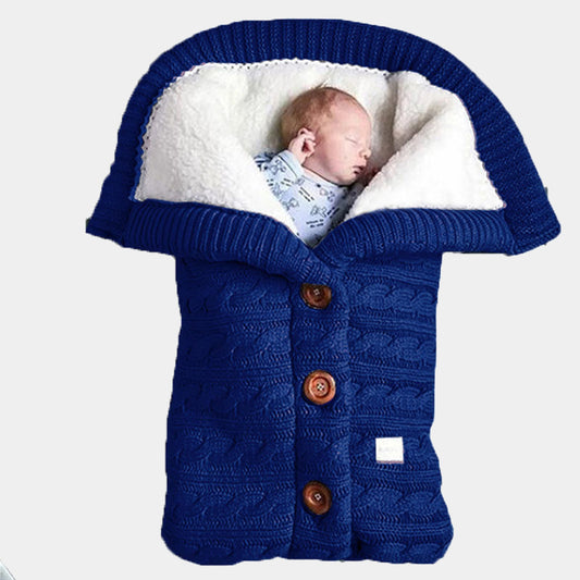 Knit button and fleece baby sleeping bag