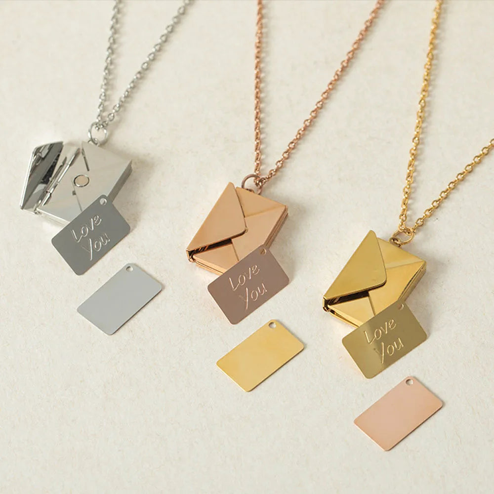 Stainless steel envelope necklace
