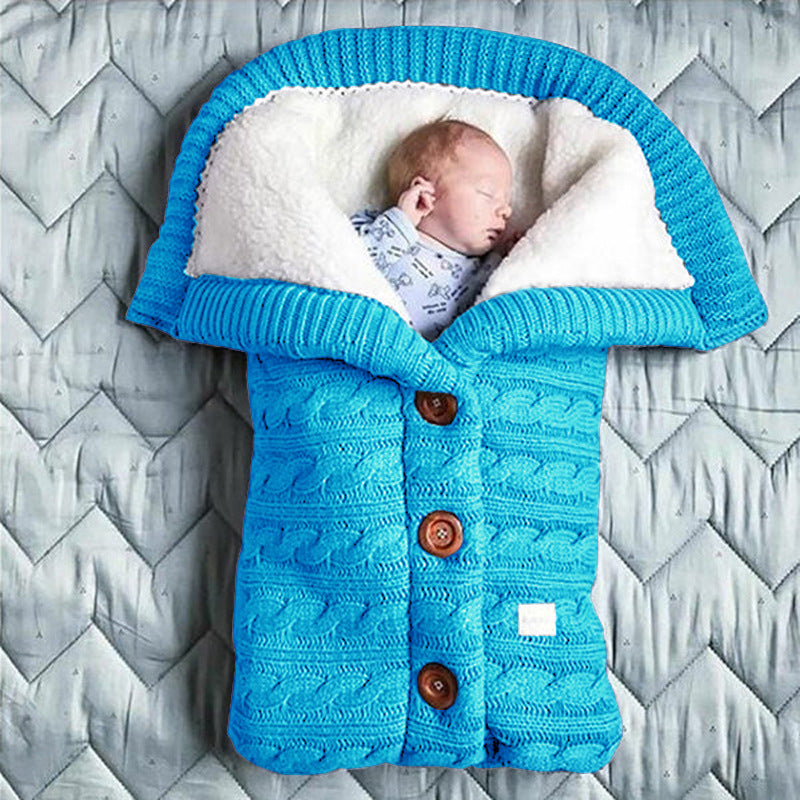 Knit button and fleece baby sleeping bag
