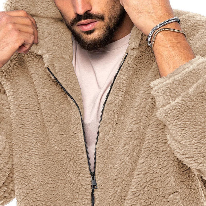 Men's reversible fleece hooded casual coat